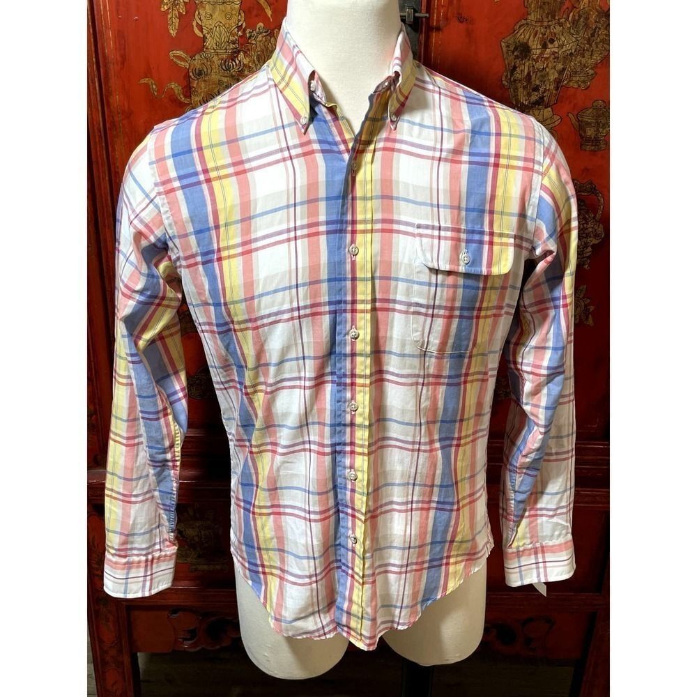 Vintage Robinson's Plaid Orange Blue Red Shirt - M